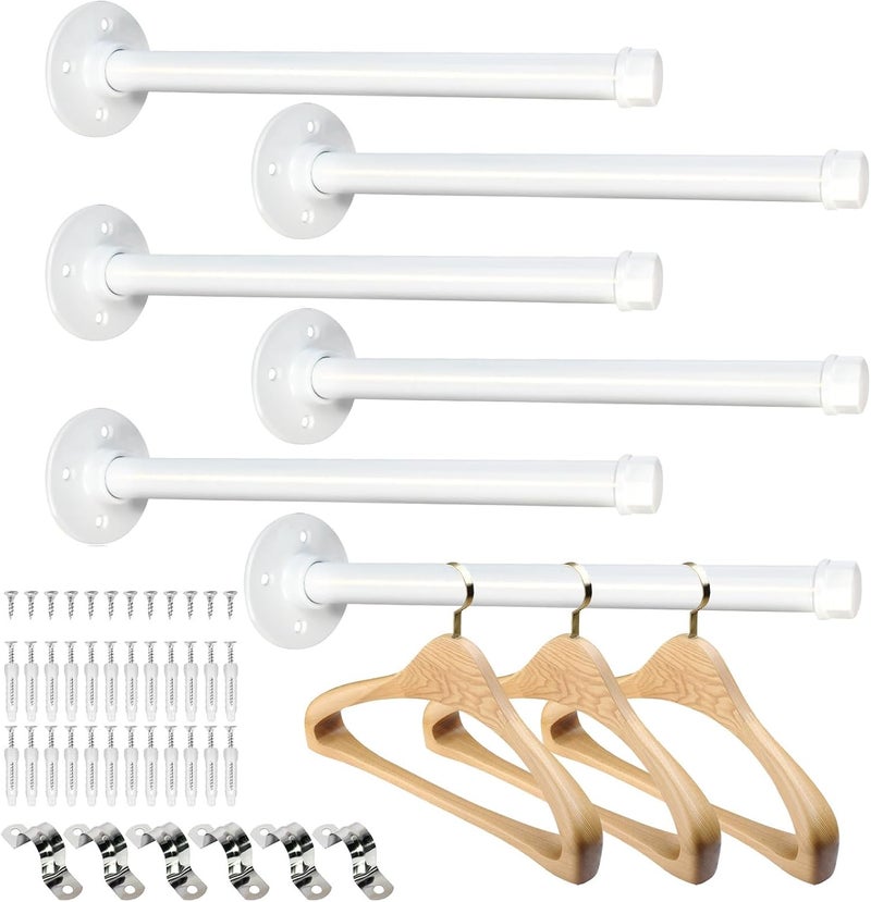 Pintuson 6 PCS Industrial Pipe Clothes Bar 12 Inch - Pipe Clothing Rack Wall Mount - Face Out Closet Rods for Hanging Clothes Commercial Retail Boutique Laundry Shirt Display - White - Image 1